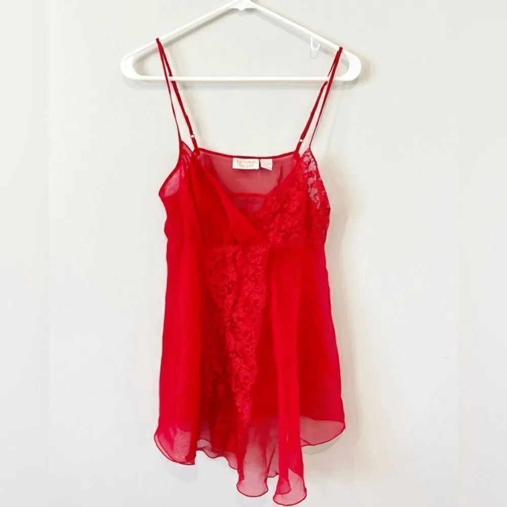 Victoria’s Secret Vintage Gold Label Red Babydoll Slip Chemise Lingerie Large